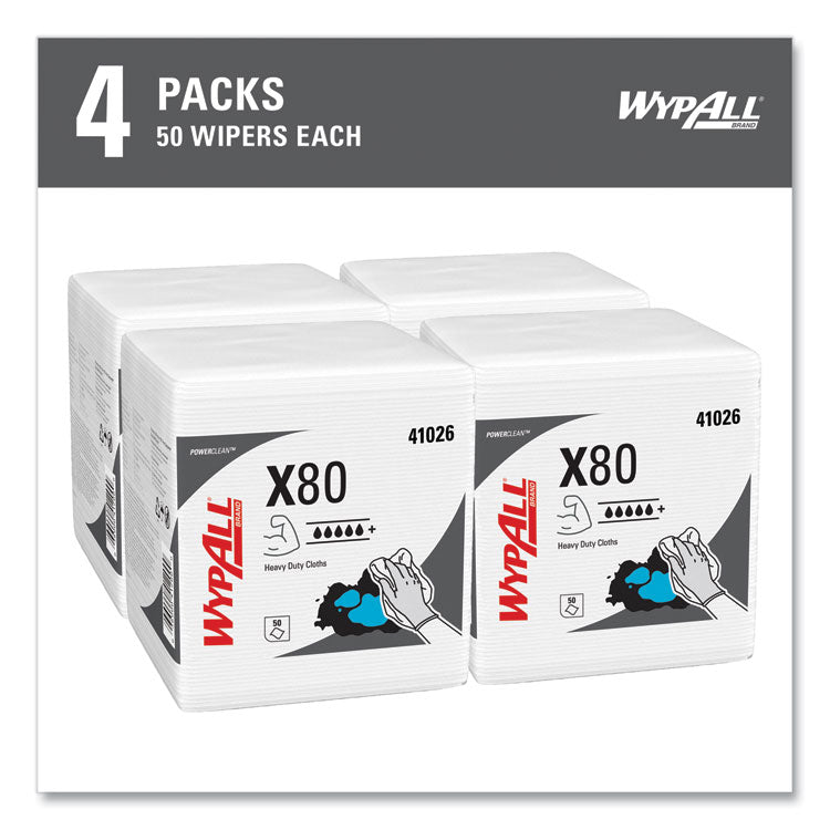 Power Clean X80 Heavy Duty Cloths, 1/4 Fold, 12.5 x 12, White, 50/Box, 4 Boxes/Carton 4