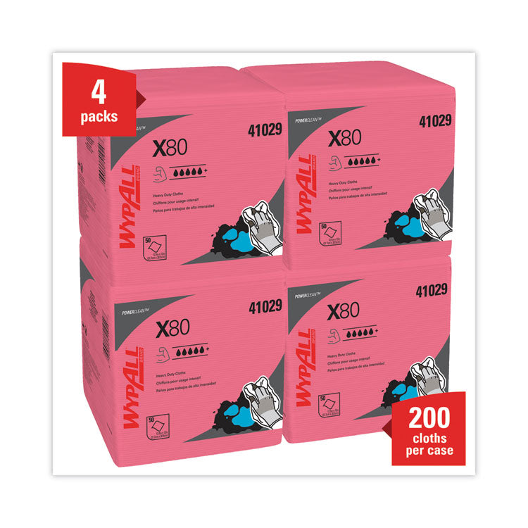 Power Clean X80 Heavy Duty Cloths,, 12.5 x 12, Red, 50/Box, 4 Boxes/Carton 2