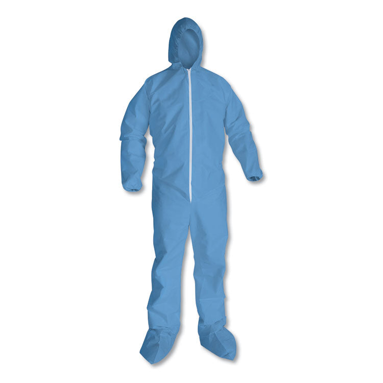 A65 Zipper Front Hood and Boot Flame-Resistant Coveralls, Elastic Wrist and Ankles, X-Large, Blue, 25/Carton 1