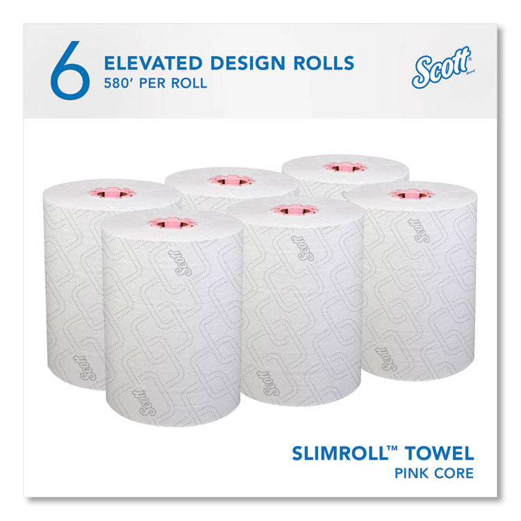 Slimroll Towels, 1-Ply, 8" x 580 ft, White/Pink Core, Traditional Business, 6 Rolls/Carton 2