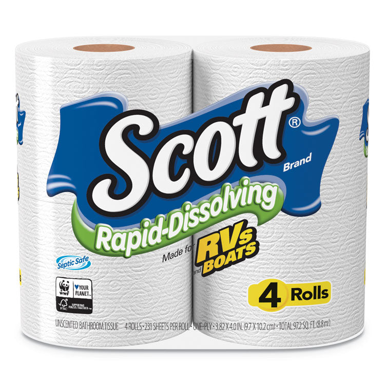 Rapid-Dissolving Toilet Paper, Bath Tissue, Septic Safe, 1-Ply, White, 231 Sheets/roll, 4/rolls/pack, 12 Packs/carton 1