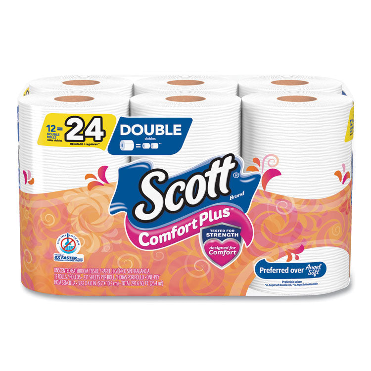 ComfortPlus Toilet Paper, Double Roll, Bath Tissue, Septic Safe, 1-Ply, White, 231 Sheets/Roll, 12 Rolls/Pack, 4 Packs/Carton 1