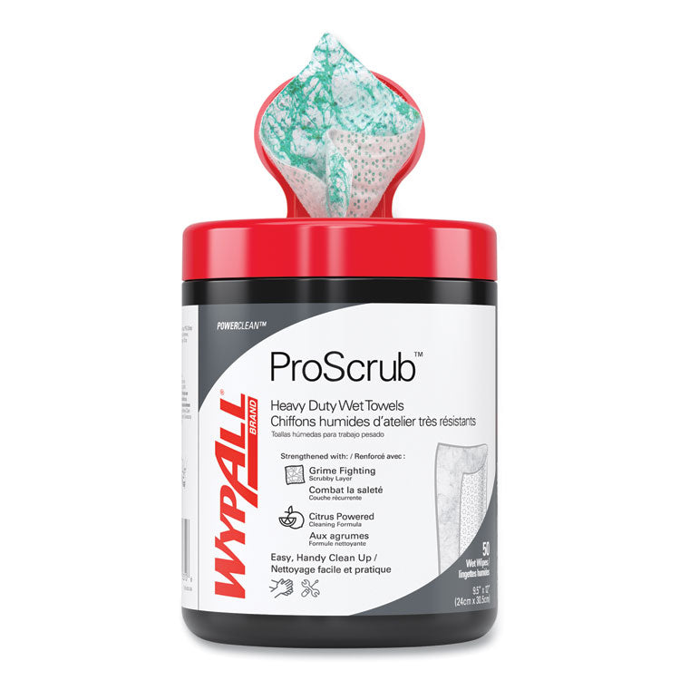 Power Clean ProScrub Pre-Saturated Wipes, 12 x 9.5, Citrus Scent, Green/White, 50/Canister, 8 Canisters/Carton 2