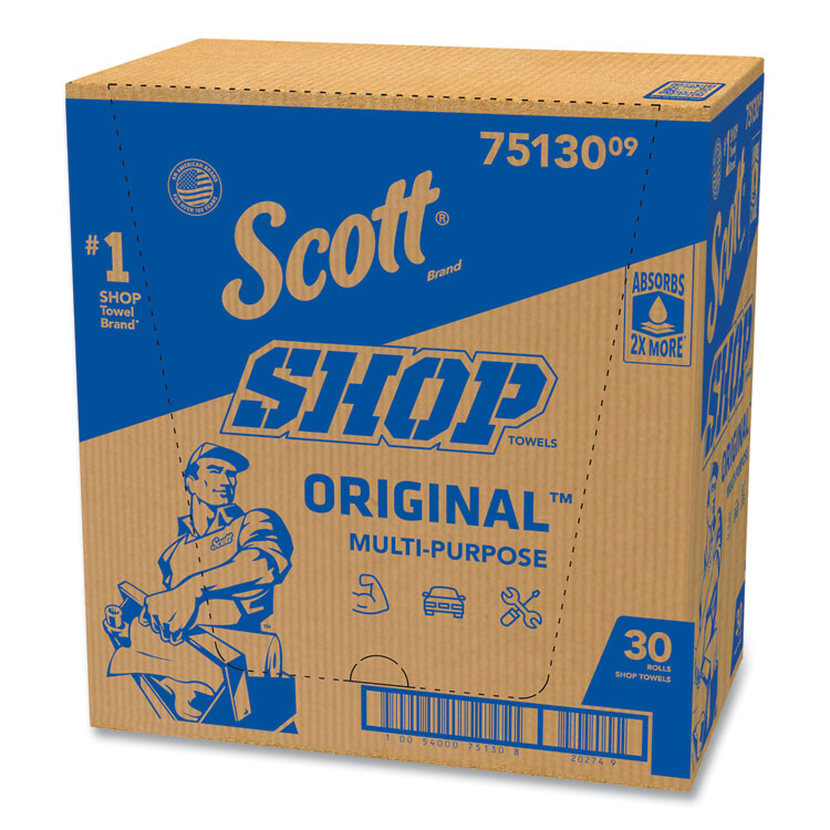 Shop Towels, Standard Roll, 1-Ply, 9.4 x 11, Blue, 55/Roll, 30 Rolls/Carton 9