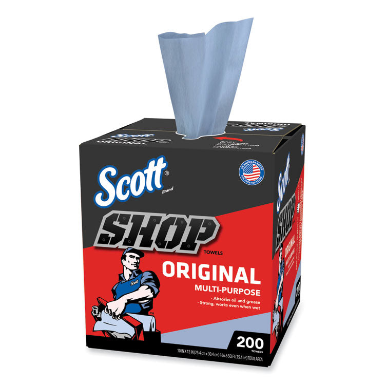 Shop Towels, POP-UP Box, 1-Ply, 9 x 12, Blue, 200/Box, 8 Boxes/Carton 1