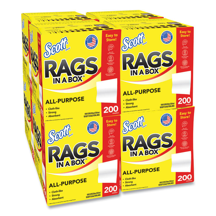 Rags in a Box, POP-UP Box, 12 x 9, White, 200/Box, 8 Boxes/Carton 1