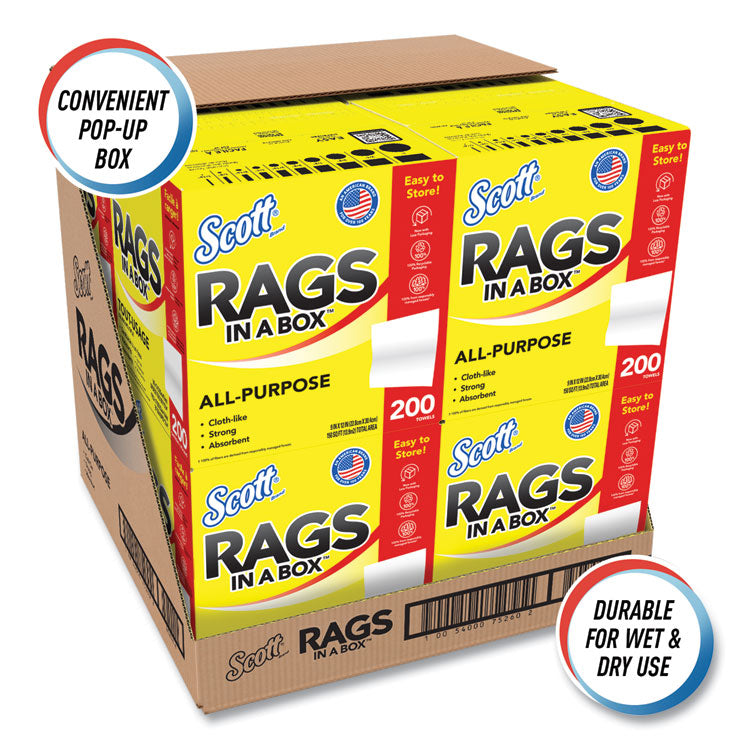 Rags in a Box, POP-UP Box, 12 x 9, White, 200/Box, 8 Boxes/Carton 4