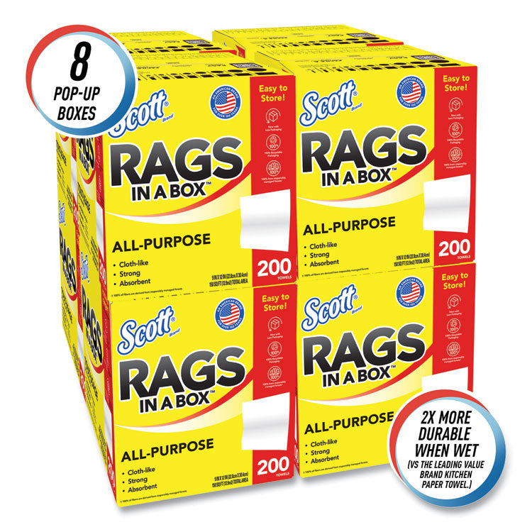 Rags in a Box, POP-UP Box, 12 x 9, White, 200/Box, 8 Boxes/Carton 5