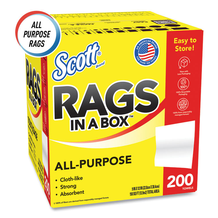 Rags in a Box, POP-UP Box, 12 x 9, White, 200/Box, 8 Boxes/Carton 6