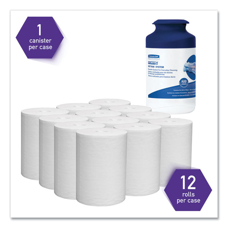 Wettask System Prep Wipers For Bleach/disinfectants/sanitizers Hygienic Enclosed System Refills, W/canister, 55/rl,12 Roll/ct 2