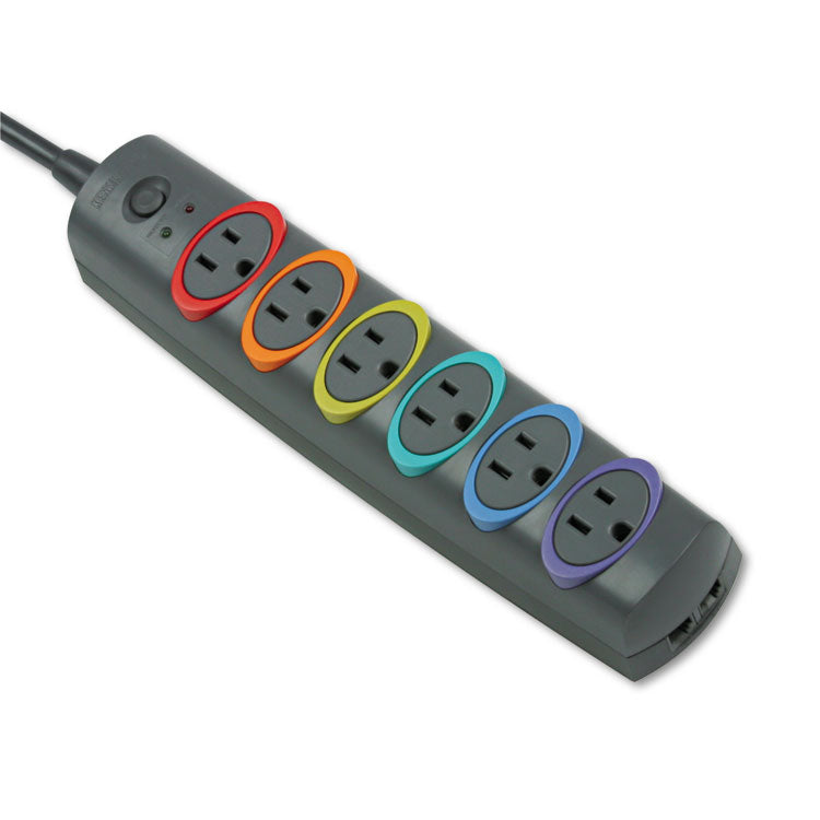 SmartSockets Color-Coded Strip Surge Protector, 6 AC Outlets, 8 ft Cord, 1,260 J, Black 1