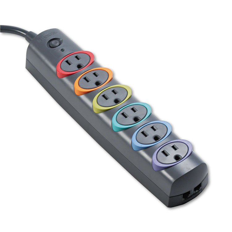 SmartSockets Color-Coded Strip Surge Protector, 6 AC Outlets, 6 ft Cord, 670 J, Black 1