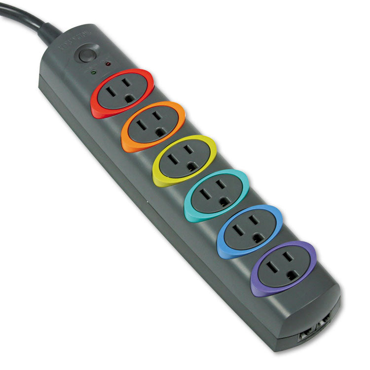 SmartSockets Color-Coded Strip Surge Protector, 6 AC Outlets, 7 ft Cord, 945 J, Black 1