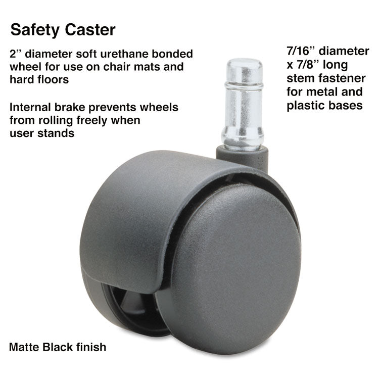 Safety Casters, Standard Neck, Grip Ring Type B Stem, 2" Soft Polyurethane Wheel, Matte Black, 5/Set 1