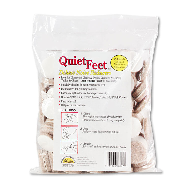 Quiet Feet Deluxe Noise Reducers, 1.25" Dia, Circular, Beige, 100/pack 1