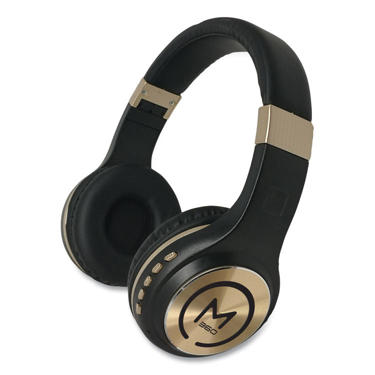 SERENITY Stereo Wireless Headphones with Microphone, 3 ft Cord, Black/Gold 1