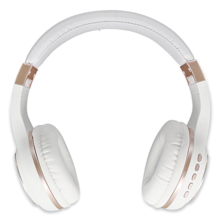 SERENITY Stereo Wireless Headphones with Microphone, 3 ft Cord, White/Rose Gold 2