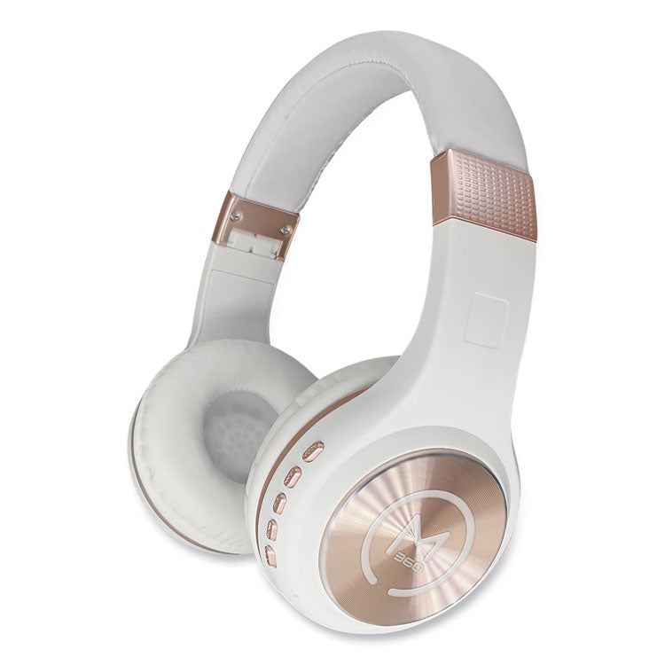 SERENITY Stereo Wireless Headphones with Microphone, 3 ft Cord, White/Rose Gold 1