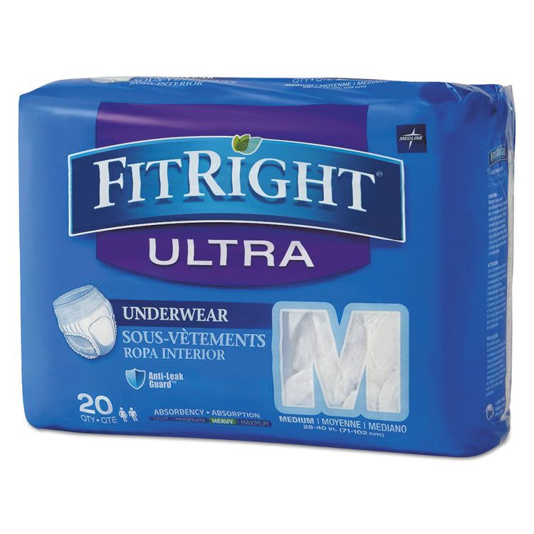 Fitright Ultra Protective Underwear, Medium, 28" To 40" Waist, 20/pack, 4 Pack/carton 1