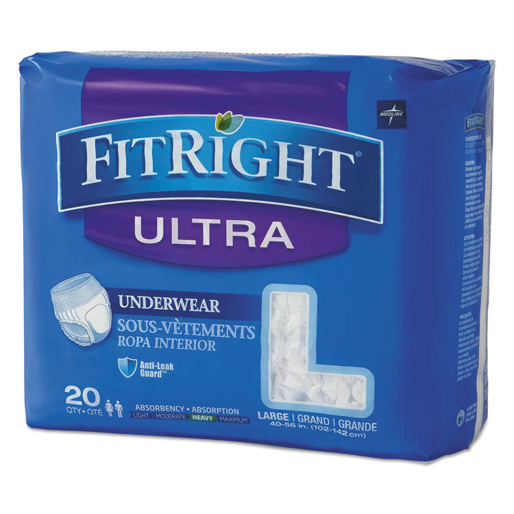 Fitright Ultra Protective Underwear, Large, 40" To 56" Waist, 20/pack, 4 Pack/carton 1