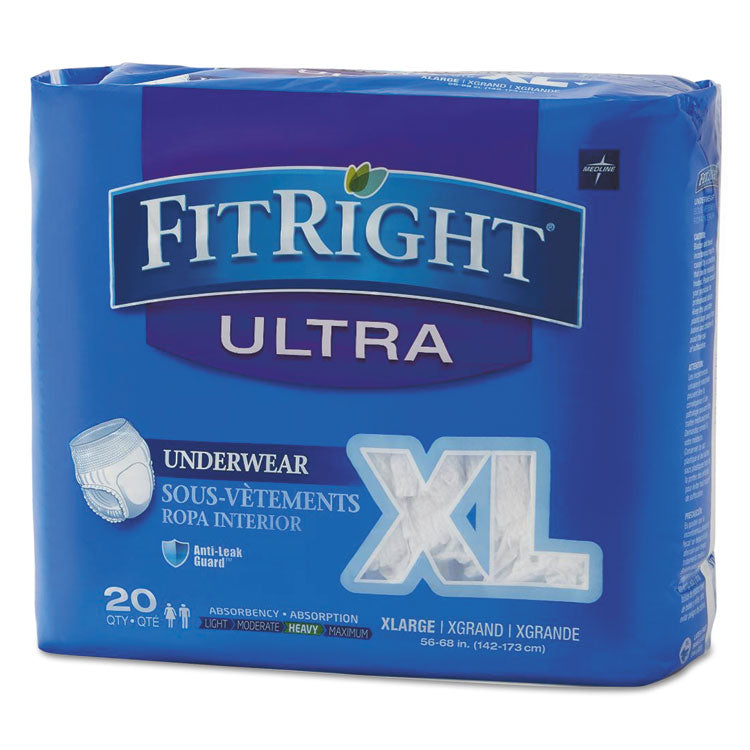 Fitright Ultra Protective Underwear, X-Large, 56" To 68" Waist, 20/pack, 4 Pack/carton 1