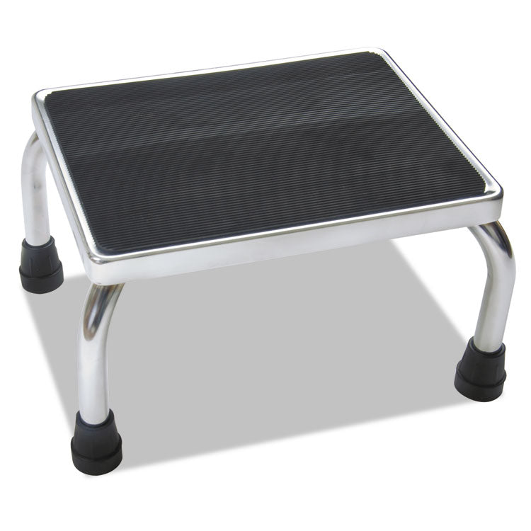 Foot Stool, 1-Step, 350 lb Capacity, 16 x 12 x 8.25, Steel, Chrome/Black Mat 1