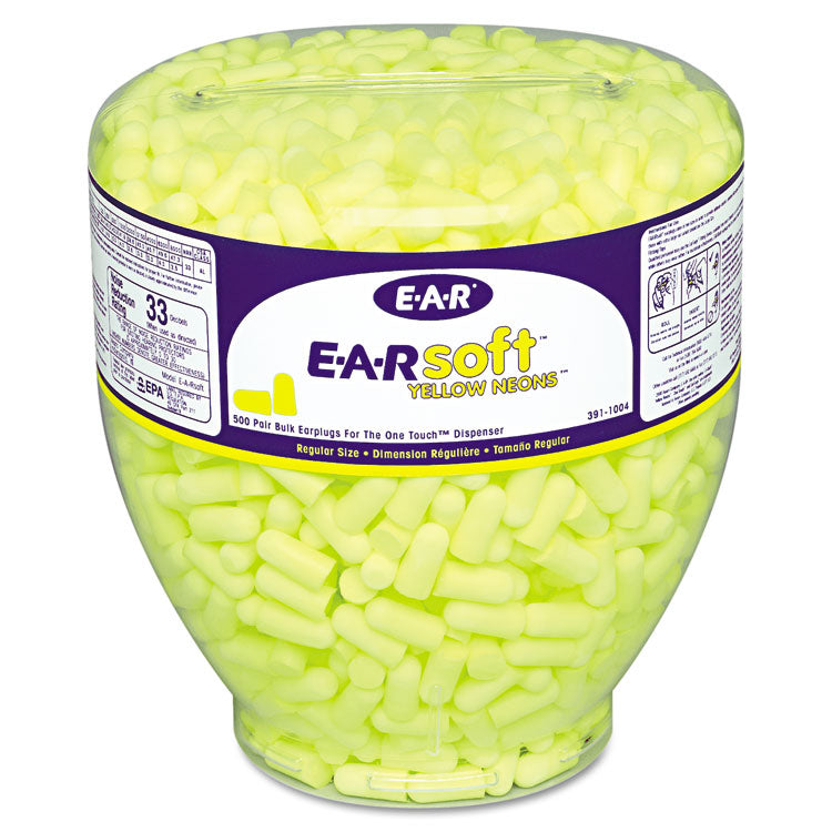 E-A-Rsoft Neon Tapered Earplug Refill, Cordless, Yellow, 500/Box 1