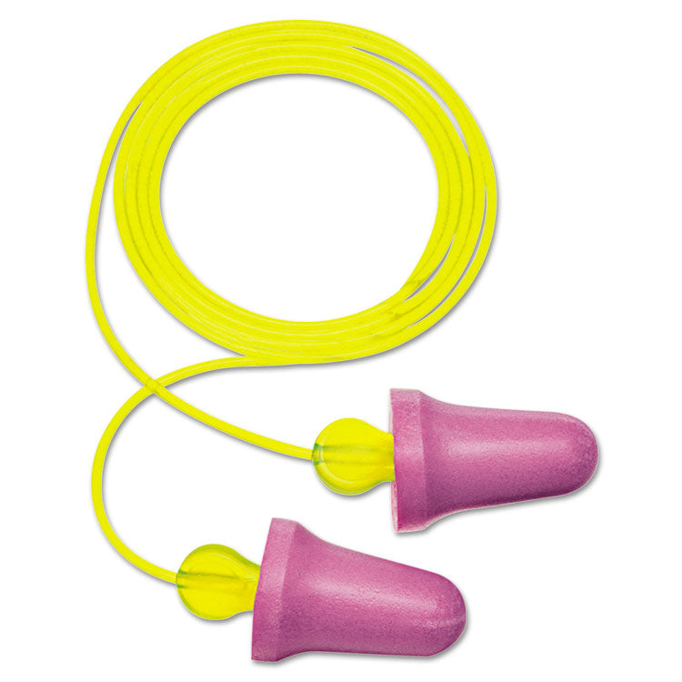 No-Touch Push-to-Fit Single-Use Earplugs, Corded, 29 dB NRR, Purple/Yellow, 100 Pairs 1