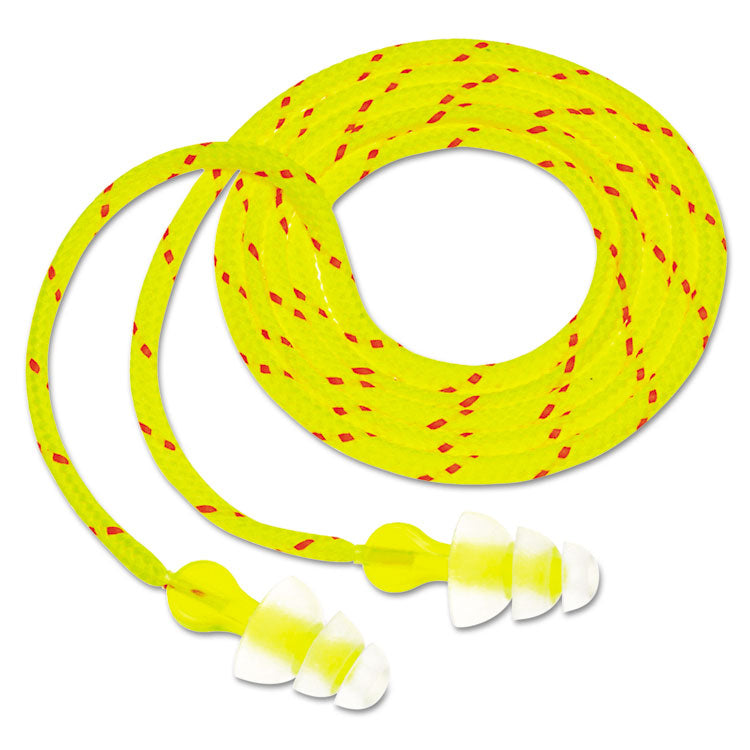 Tri-Flange Earplugs, Corded, 26 dB NRR, Yellow/Orange, 100 Pairs 1