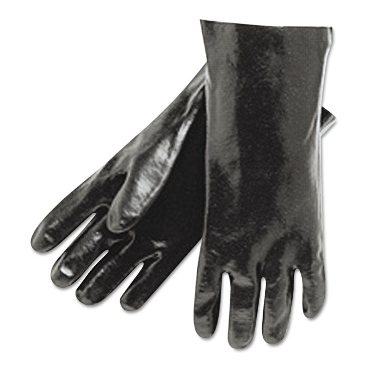 Single Dipped PVC Gloves, Smooth, Interlock Lined, 18" Long, Large, Black, 12 Pair 1