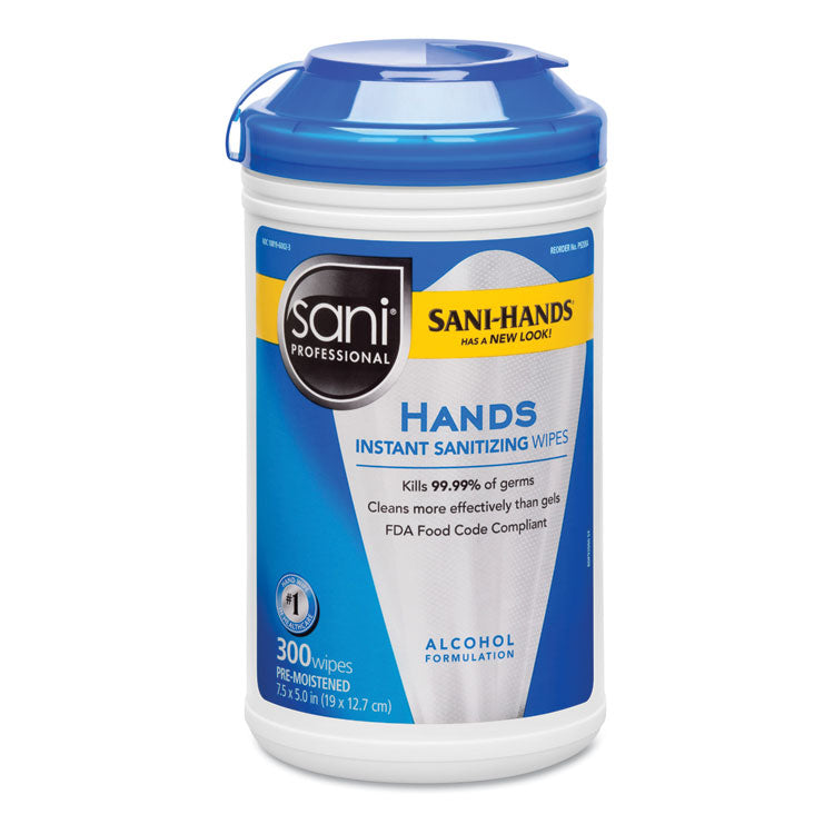 Hands Instant Sanitizing Wipes, 7.5 x 5, 300/Canister, 6/Carton 1