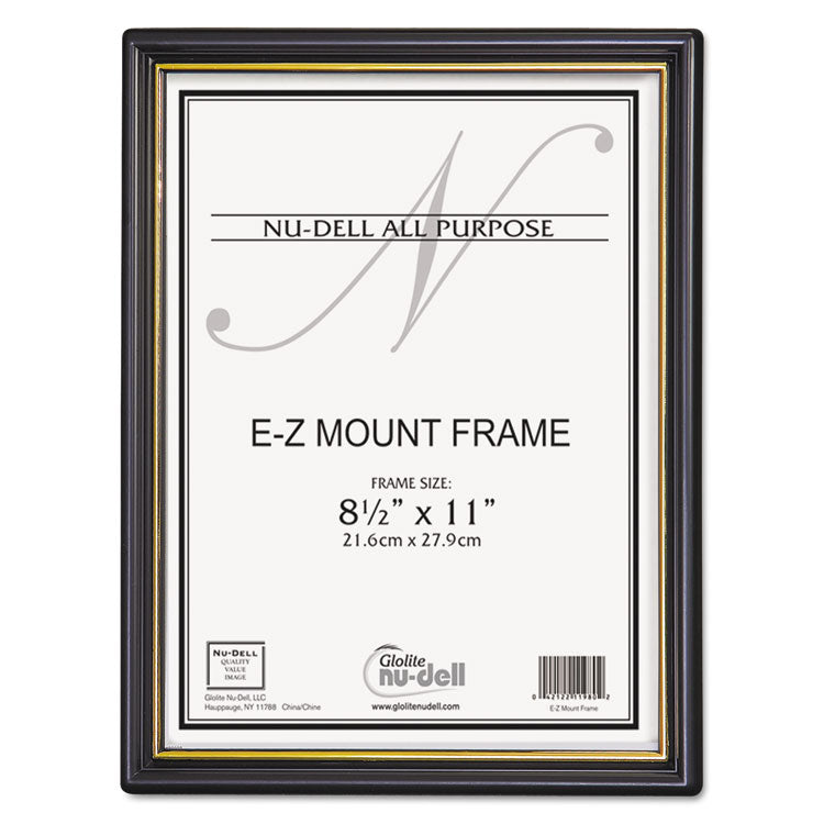 Ez Mount Document Frame With Trim Accent And Plastic Face, Plastic, 8.5 X 11 Insert, Black/gold, 18/carton 1