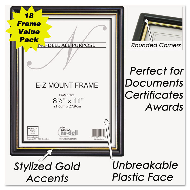 Ez Mount Document Frame With Trim Accent And Plastic Face, Plastic, 8.5 X 11 Insert, Black/gold, 18/carton 2