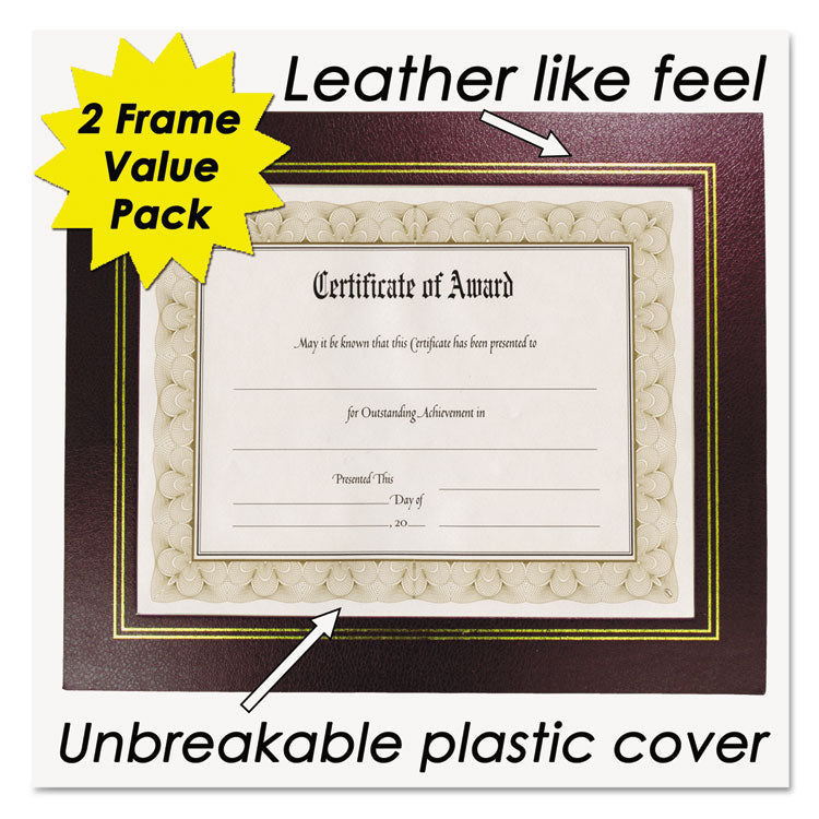 Leatherette Document Frame, 8.5 x 11, Burgundy, Pack of Two 2