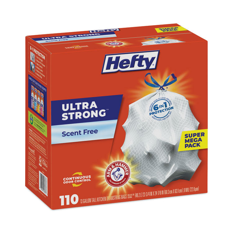 Ultra Strong Tall Kitchen and Trash Bags, 13 gal, 0.9 mil, 23.75" x 24.88", White, 110 Bags/Box, 3 Boxes/Carton 2