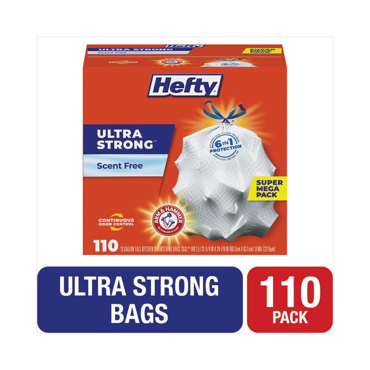 Ultra Strong Tall Kitchen And Trash Bags, 13 Gal, 0.9 Mil, 23.75" X 24.88", White, 110/box 1