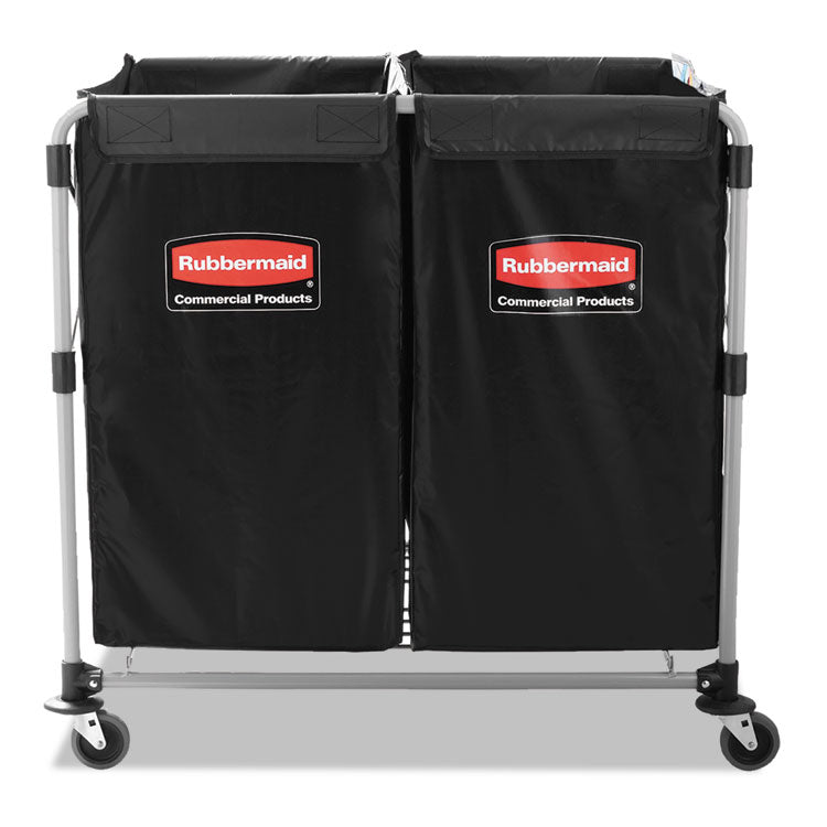 Two-Compartment Collapsible X-Cart, Synthetic Fabric, 2.49 cu ft Bins, 24.1" x 35.7" x 34", Black/Silver 1