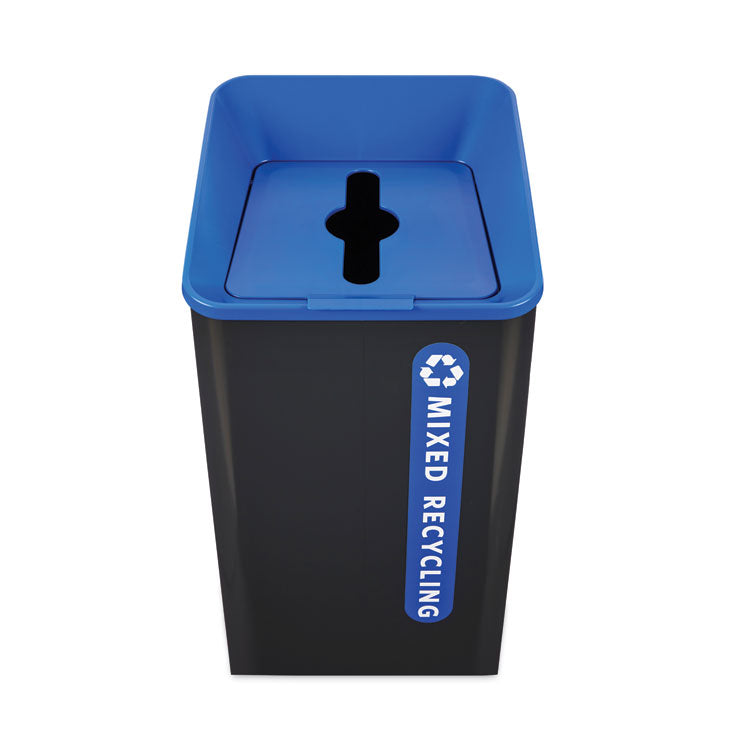 Sustain Decorative Refuse with Recycling Lid, 23 gal, Metal/Plastic, Black/Blue 3