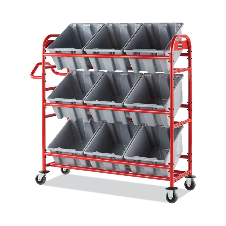 Tote Picking Cart, Metal, 3 Shelves, 450 lb Capacity, 57" x 18.5" x 55", Red 4