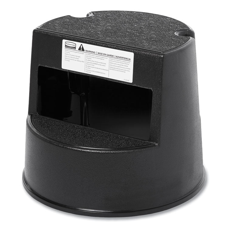 Rolling Step Stool, Curved Design, 2-Step, Retracting Casters, 350 lb Capacity, 16" Diameter x 13.5"h, Black 3