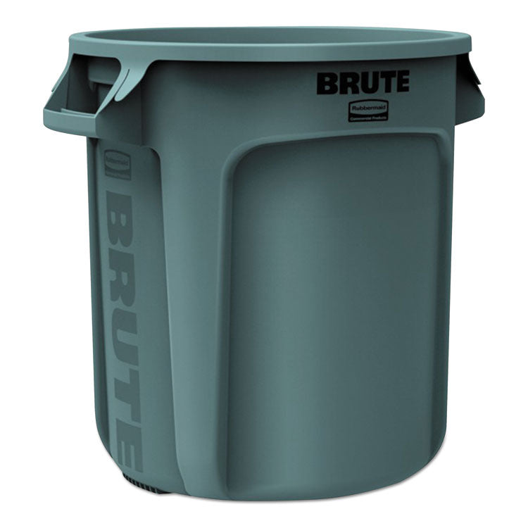 Vented Round Brute Container, 10 gal, Plastic, Gray 1