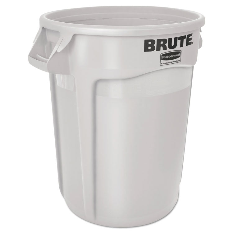 Vented Round Brute Container, 10 gal, Plastic, White 1