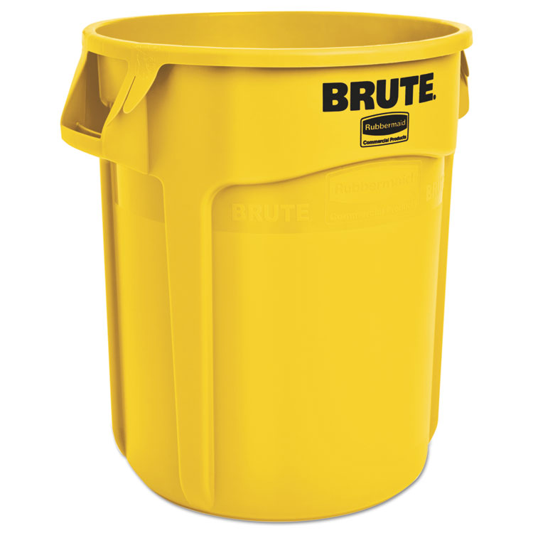 Vented Round Brute Container, 20 gal, Plastic, Yellow 1