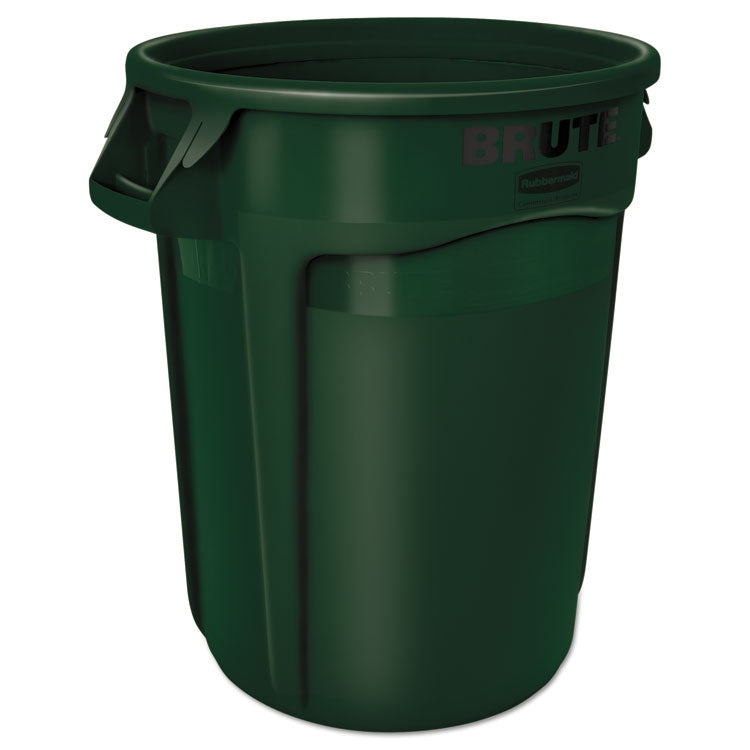 Vented Round Brute Container, 32 gal, Plastic, Dark Green 1