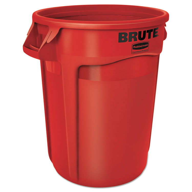 Vented Round Brute Container, 32 gal, Plastic, Red 1