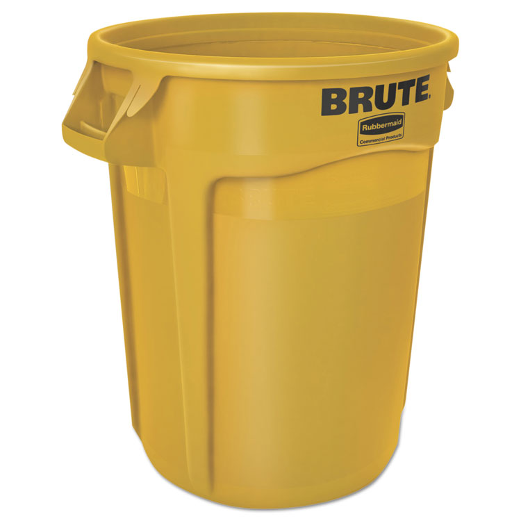 Vented Round Brute Container, 32 gal, Plastic, Yellow 2