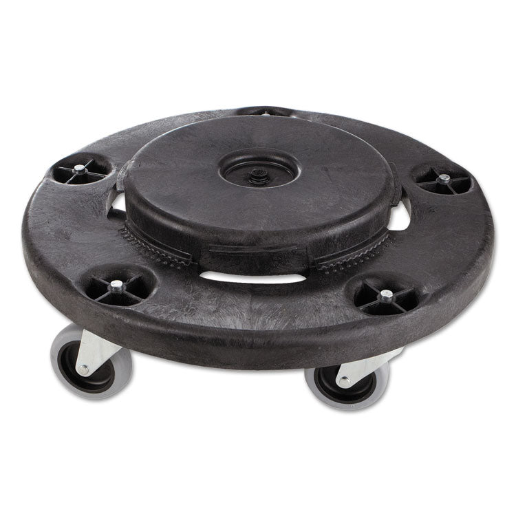 Brute Round Twist On/Off Dolly, 250 lb Capacity, 18" dia x 6.63"h, Fits 20 to 55 Gallon BRUTE Containers, Black 1