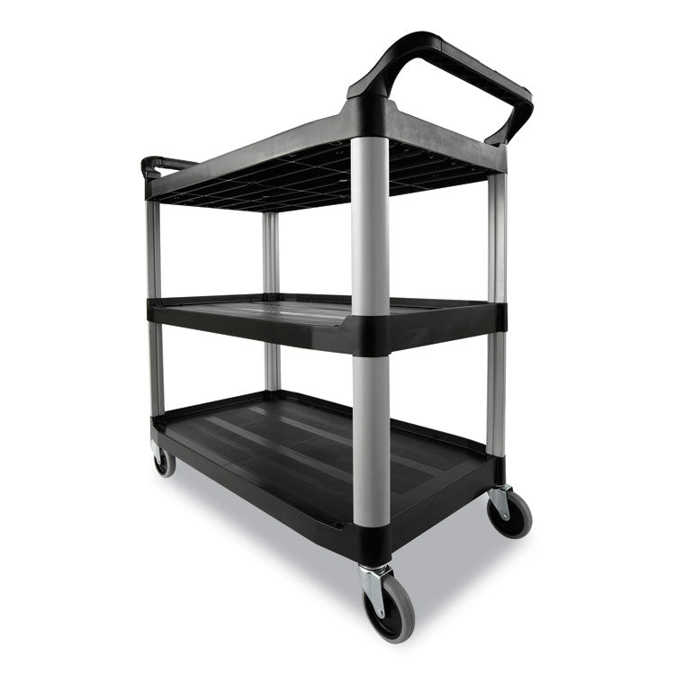 Three-Shelf Service Cart, Plastic, 3 Shelves, 200 lb Capacity, 18.63" x 33.63" x 37.75", Black 2