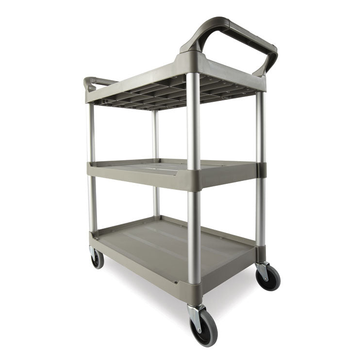 Three-Shelf Service Cart, Plastic, 3 Shelves, 200 lb Capacity, 18.63" x 33.63" x 37.75", Platinum 3