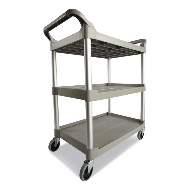 Three-Shelf Service Cart, Plastic, 3 Shelves, 200 lb Capacity, 18.63" x 33.63" x 37.75", Platinum 2